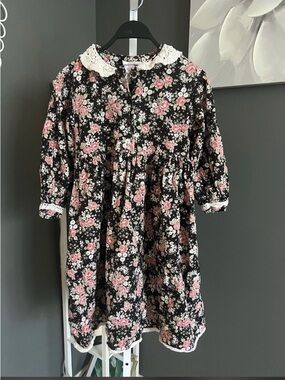 🎀~ VINTAGE GIRLS  MY BEAR 10 FLORAL LACE PETER PAN COLLAR